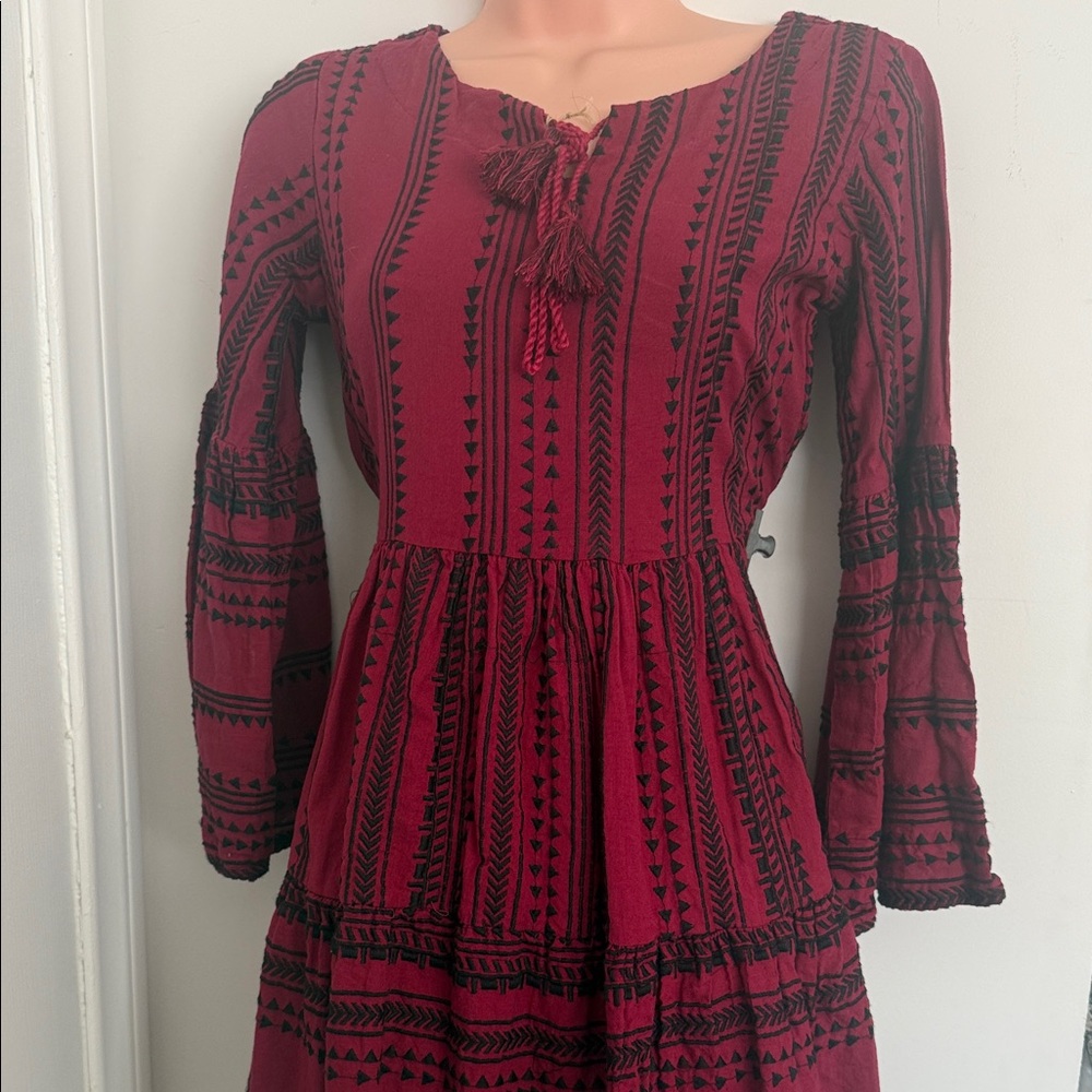 Bohemian Red Embroidered Peasant Dress
